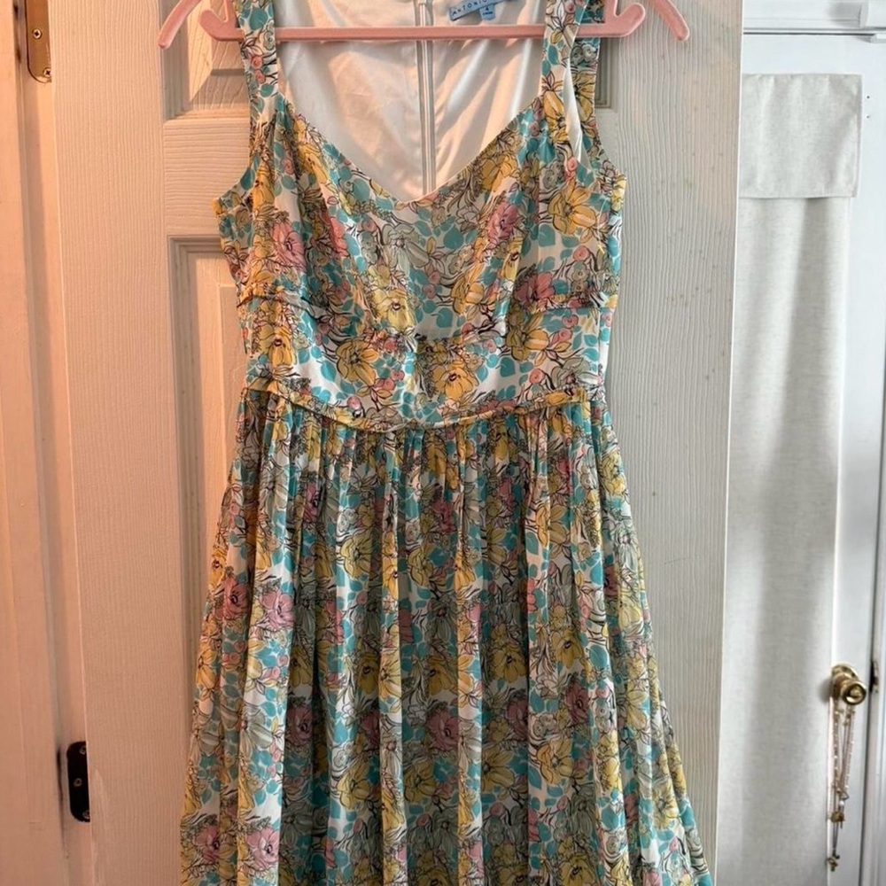 ANTONIO MELANI Floral Dress with Blue and Yellow Accents